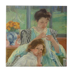 Young Mother Sewing Ceramic Tile