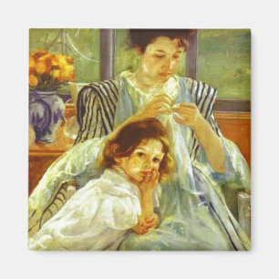 Young Mother Sewing Magnet