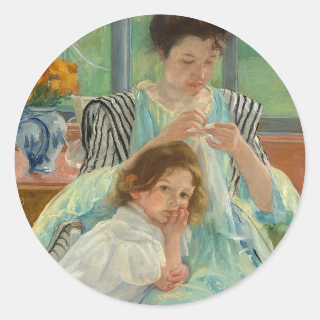 Young Mother Sewing | Mary Cassatt Classic Round Sticker (Front)