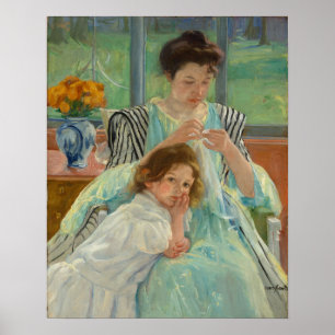 Young Mother Sewing Poster