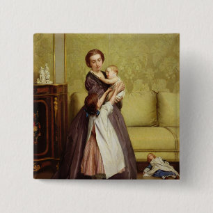 Young Mother with her Children in a Salon 15 Cm Square Badge