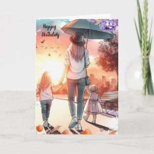 Young Mum with Daughters Birthday  Card