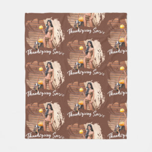 Young Native American Posing on a Wood Wall Fleece Blanket