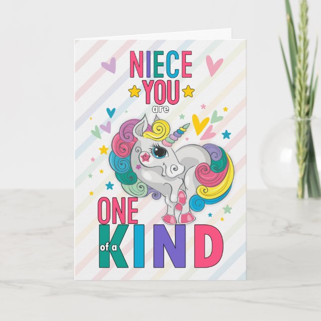 Young Niece Rainbow Unicorn Valentine's Day Holiday Card (Front)