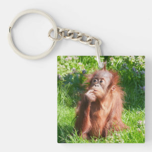 Young Orangutan Deep in Thought Key Ring