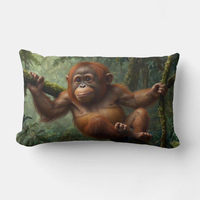 Young Orangutan in a Rain Forest Lumbar Cushion (Front)
