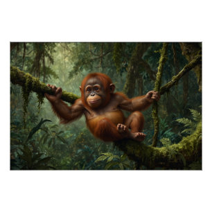 Young Orangutan in a Rain Forest Poster