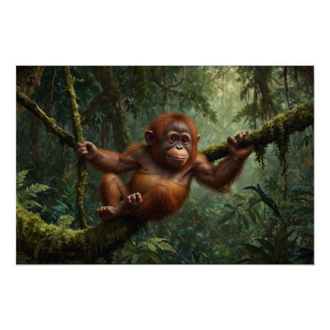 Young Orangutan in a Rain Forest Poster (Front)