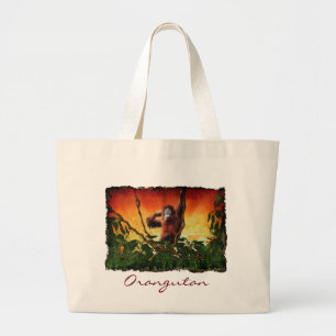 Young Orangutan & Jungle Sunrise Wildlife Tote Bag