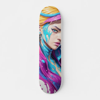 Young Painted Girl Skater Skateboard