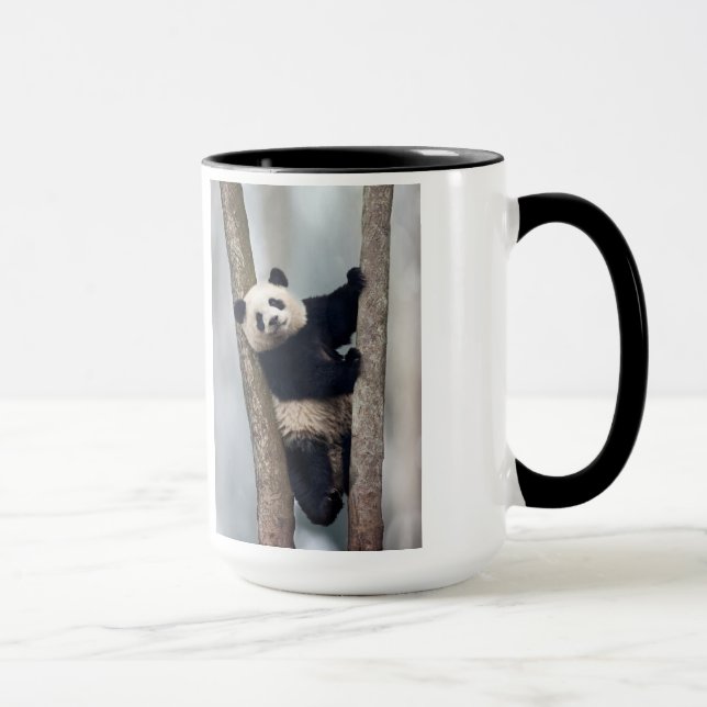 Young Panda climbing a tree, China Mug (Right)