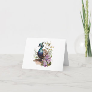 Young Peafowl (Peachick, Peacock) Flowers Greeting Card