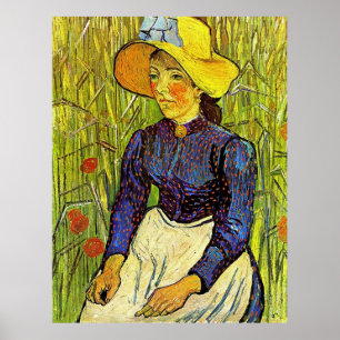 Young peasant woman with strawhat,Vincent van Gogh Poster