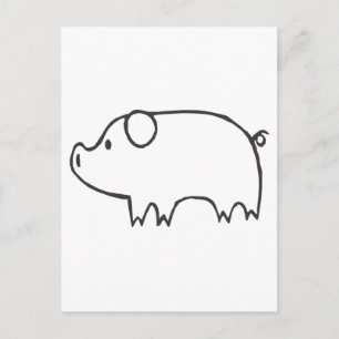 Young Pig in Black and White Sketch Postcard