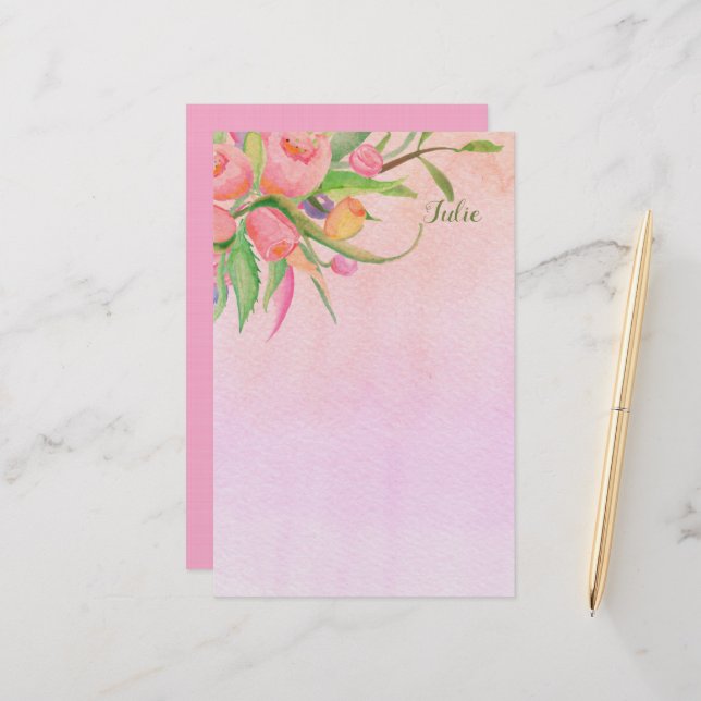Young, Pink, and in Bloom Personalised Stationery (Front/Back In Situ)