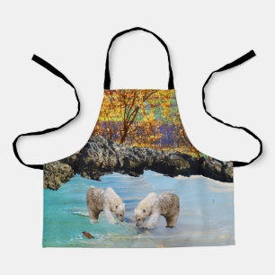 Young Polar Bear Cubs Fishing, Kids Apron