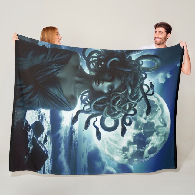 Young Pretty Medusa by the Moon & Ocean Fleece Blanket (In Situ)