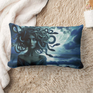 Young Pretty Medusa by the Moon & Ocean Lumbar Cushion