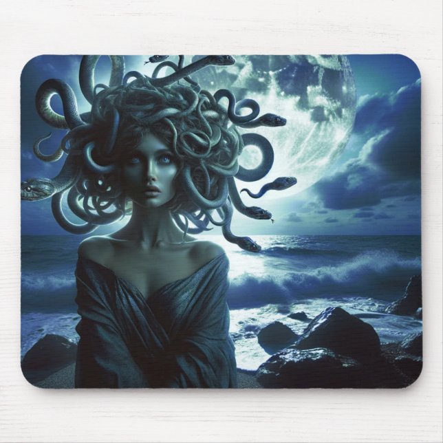 Young Pretty Medusa by the Moon & Ocean Mouse Pad (Front)