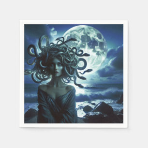 Young Pretty Medusa by the Moon & Ocean Napkin