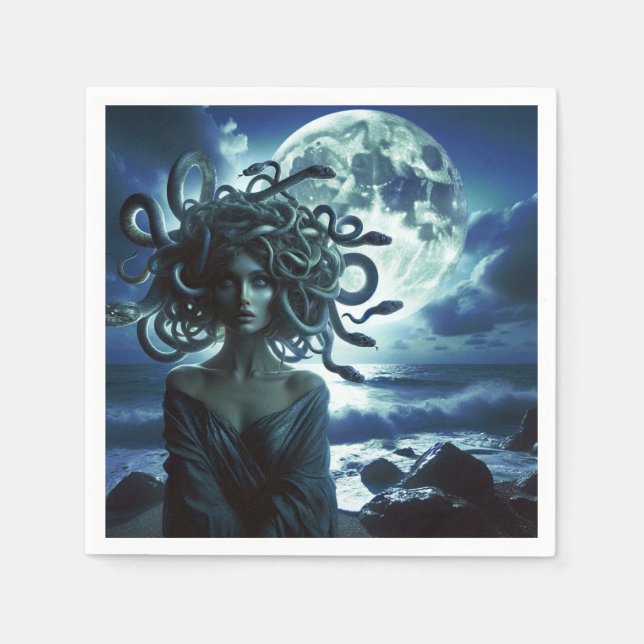 Young Pretty Medusa by the Moon & Ocean Napkin (Front)