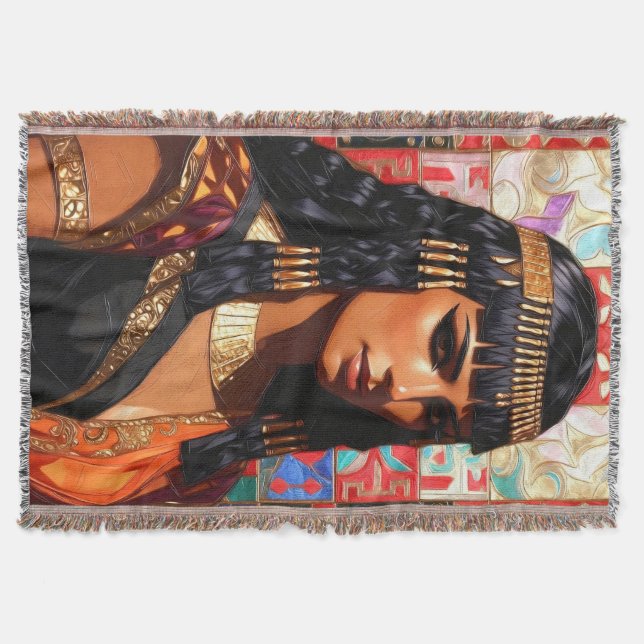 Young Queen Cleopatra Colorful Portrait Art Throw Blanket (Front)