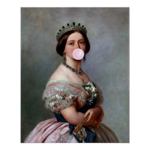 Young Queen Victoria blowing pink bubble gum Poster
