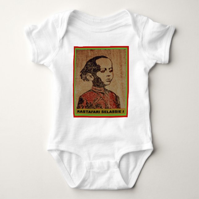 Young Ras, Young Haile Selassie I, Jah Rastafari Baby Bodysuit (Front)