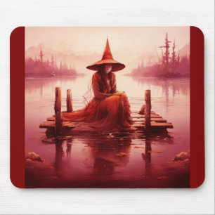 Young Red Witch Sits On Broken Pier Mouse Pad
