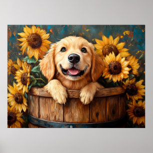 Young Retriever in a barrel Poster