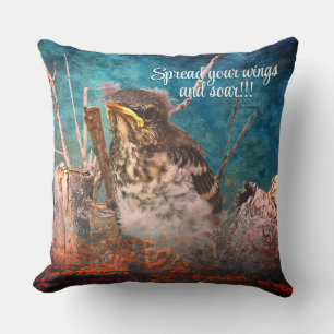 young robin photo enhanced throw pillow