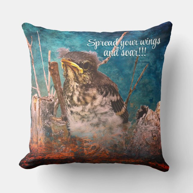 young robin photo enhanced throw pillow (Front)