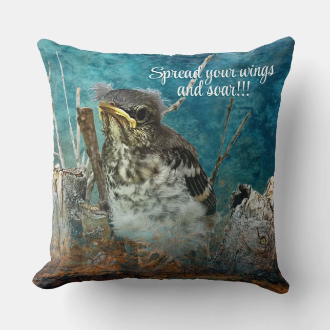 young robin photo enhanced throw pillow (Front)