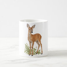 Young Roe Deer with Green Woodland Ferns