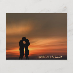 Young romantic couple at sunset, postcard