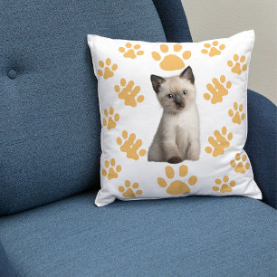 Young Siamese Cat White Beige Personalized Gift Cushion