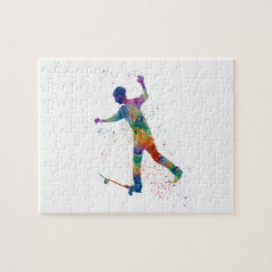 Young-snowboarder-man-silhouette in watercolor jigsaw puzzle