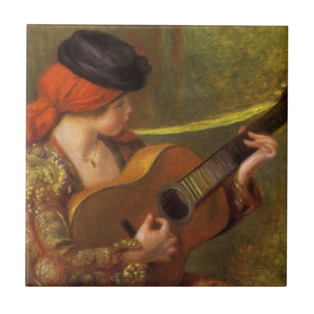 Young Spanish Woman with a Guitar by Pierre Renoir Tile (Front)