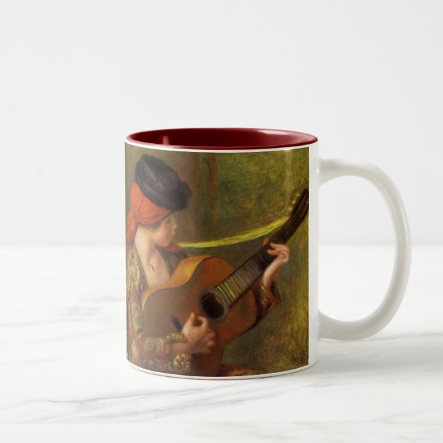 Young Spanish Woman with a Guitar by Pierre Renoir Two-Tone Coffee Mug (Right)