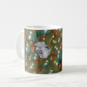 Young Staffy Hiding In Balloons, Coffee Mug