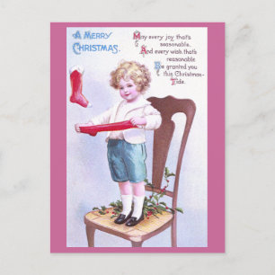 Young Stocking Stretcher Vintage Christmas Holiday Postcard