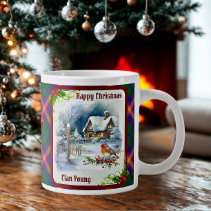Young Tartan & Robin Christmas Personalized Large Coffee Mug