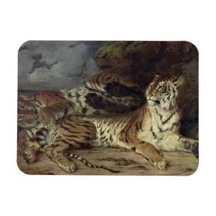 Young tiger playing with his mother, 1830 (oil on magnet