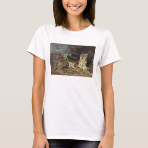 Young tiger playing with his mother, 1830 (oil on T-Shirt