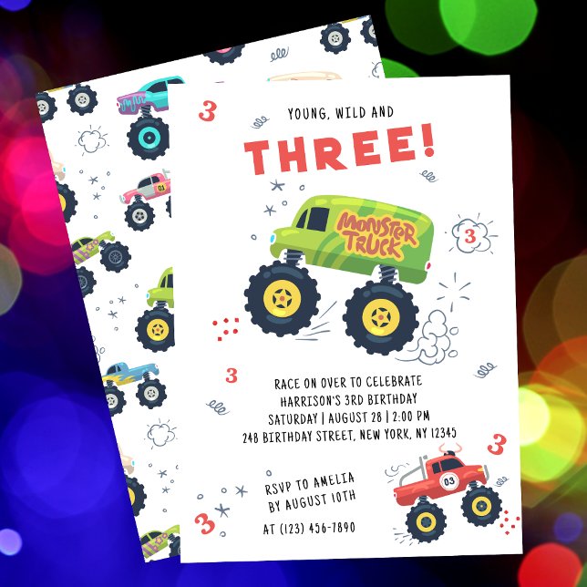 Young Wild 3rd Birthday Kids Monster Car Trucks Invitation (Creator Uploaded)