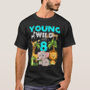 Young Wild And 8 - 8th Birthday Safari Zoo Animal T-Shirt