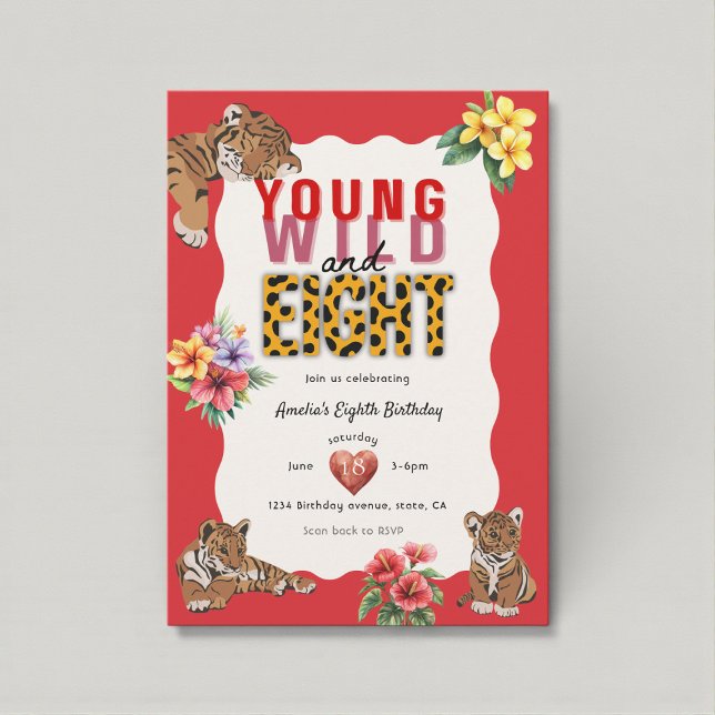 Young Wild and Eight Tiger Jungle Birthday  Invitation (Creator Uploaded)