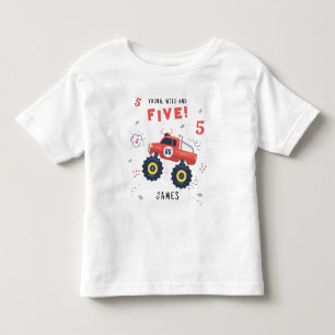 Young Wild And Five 5th Birthday Kids Monster Car Toddler T-Shirt