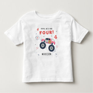Young Wild And Four 4th Birthday Kids Monster Car Toddler T-Shirt