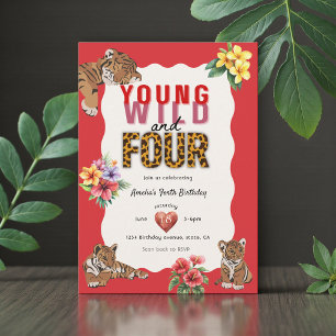 Young Wild and Four Tiger Floral Birthday Invitation